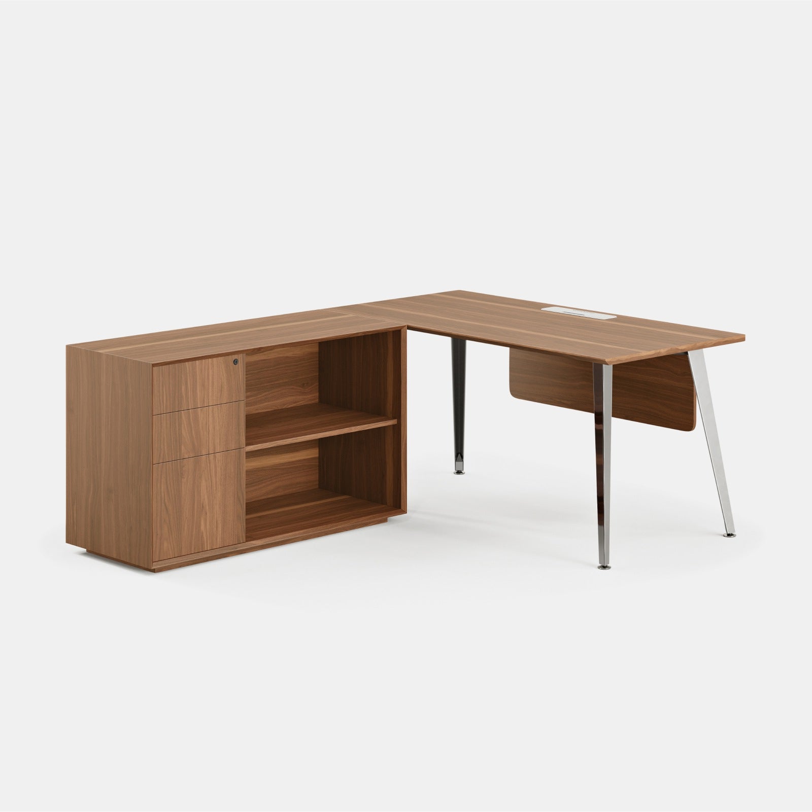 Orientation:Left; Color:Walnut/Mirror; Size:Office Desk + Credenza