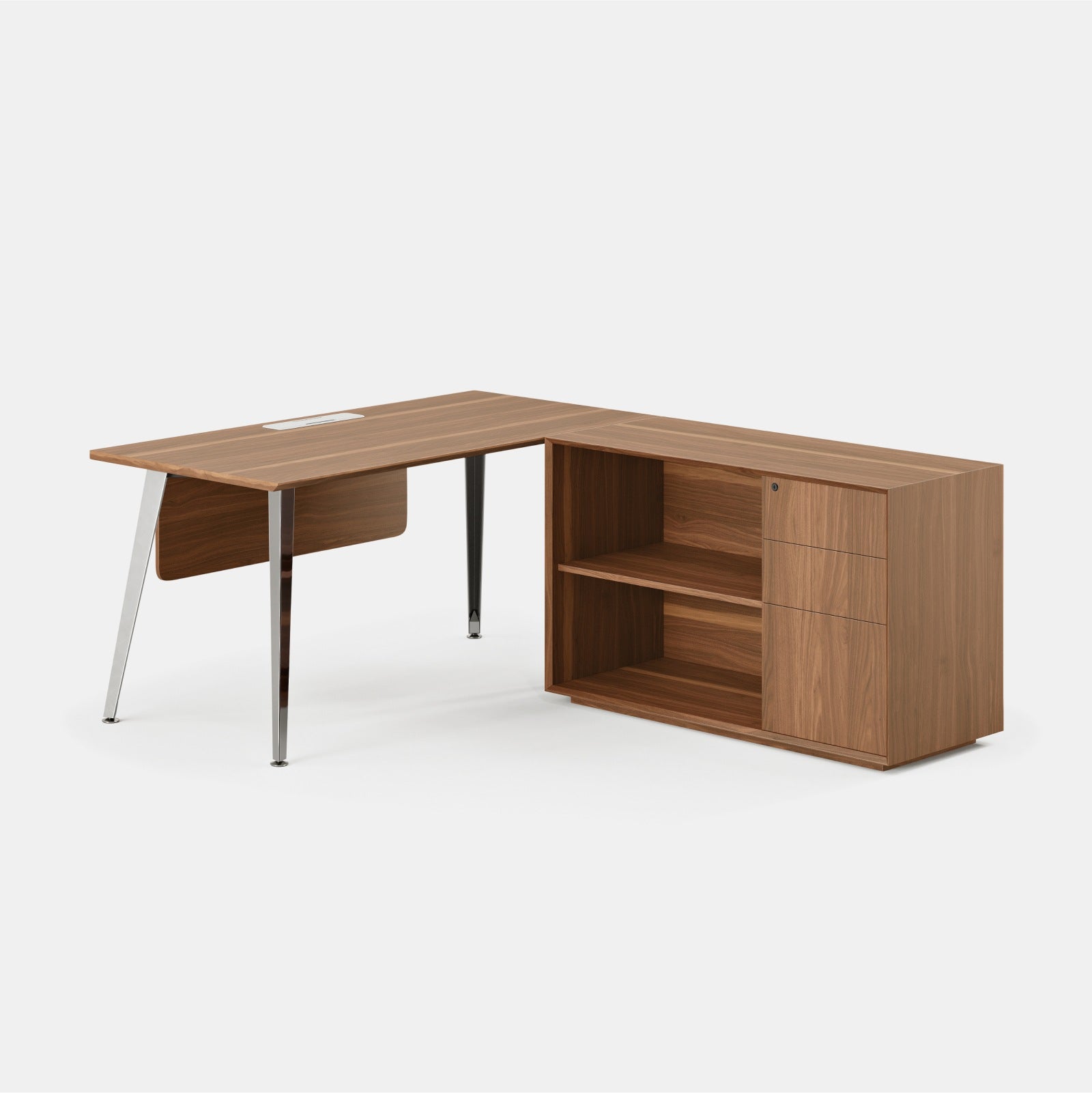 Orientation:Right; Color:Walnut/Mirror; Size:Office Desk + Credenza