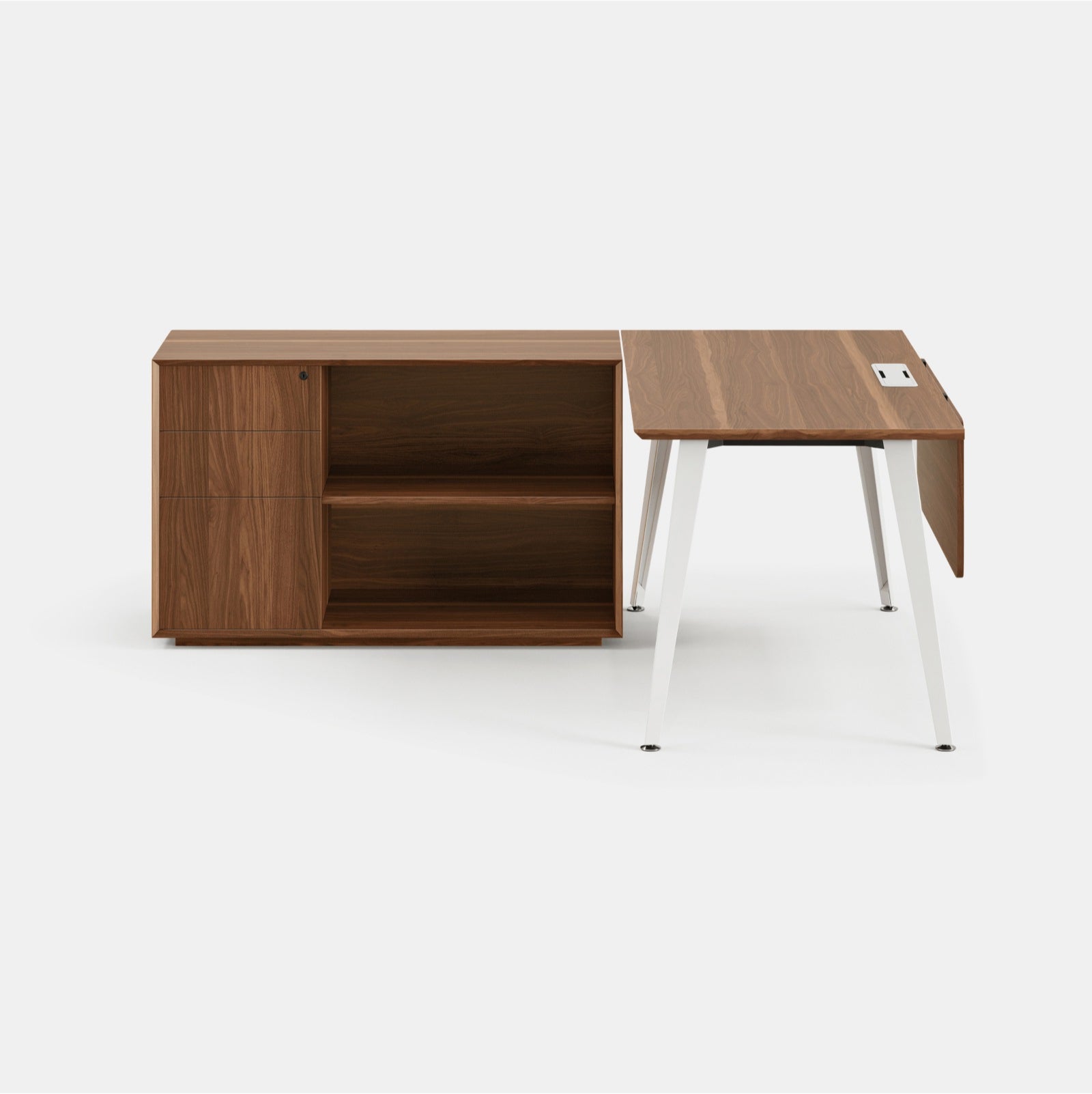 Orientation:Left; Color:Walnut/Powder White; Size:Office Desk + Credenza