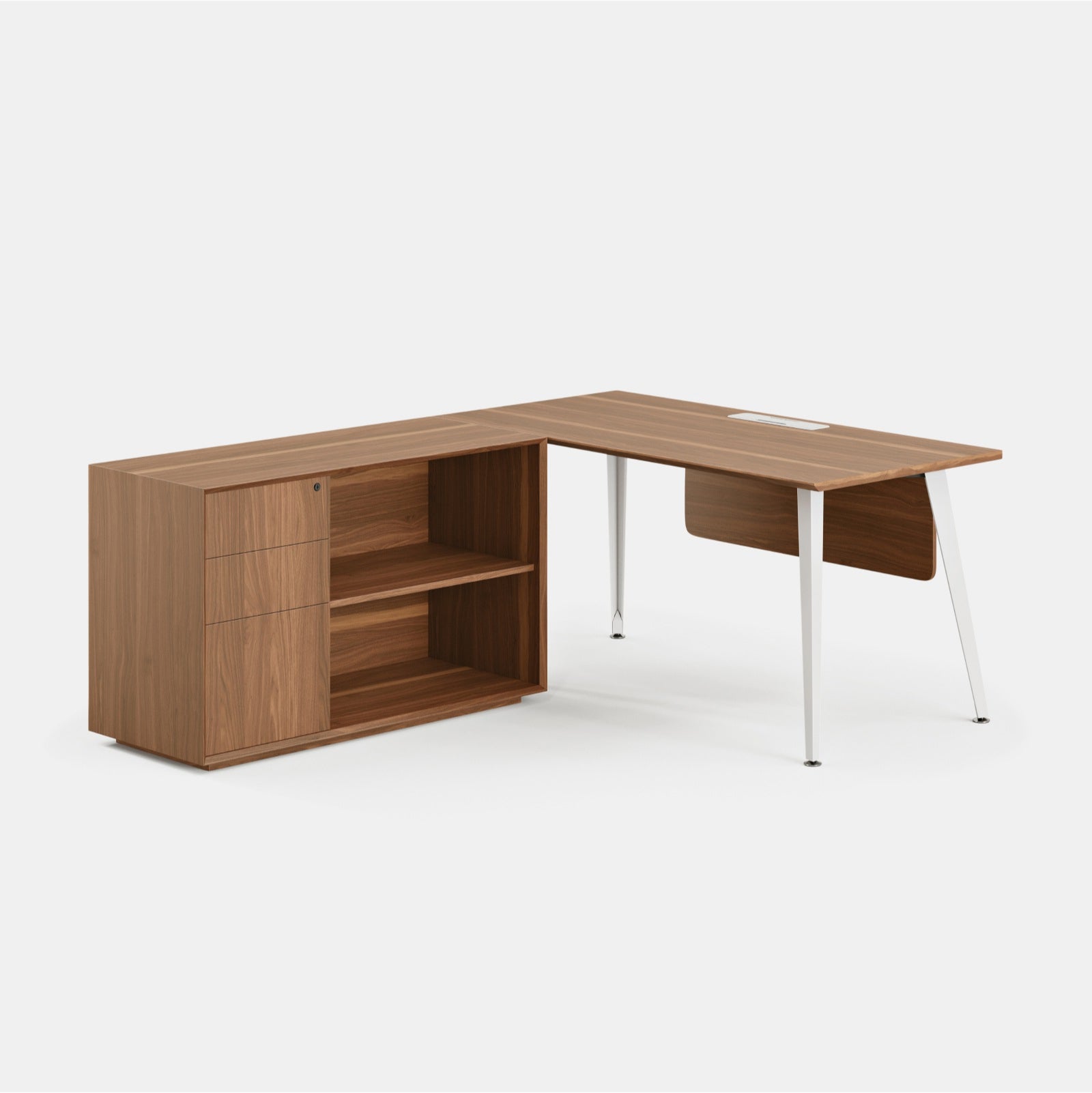 Orientation:Left; Color:Walnut/Powder White; Size:Office Desk + Credenza