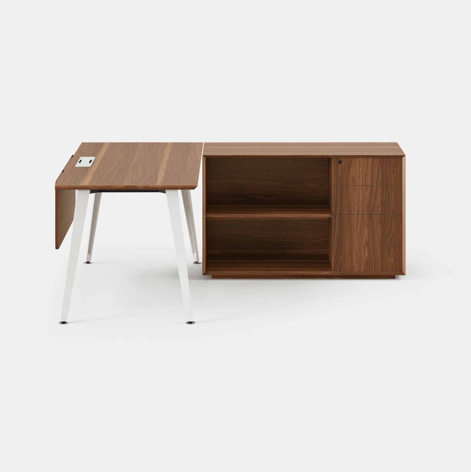 Orientation:Right; Color:Walnut/Powder White; Size:Office Desk + Credenza