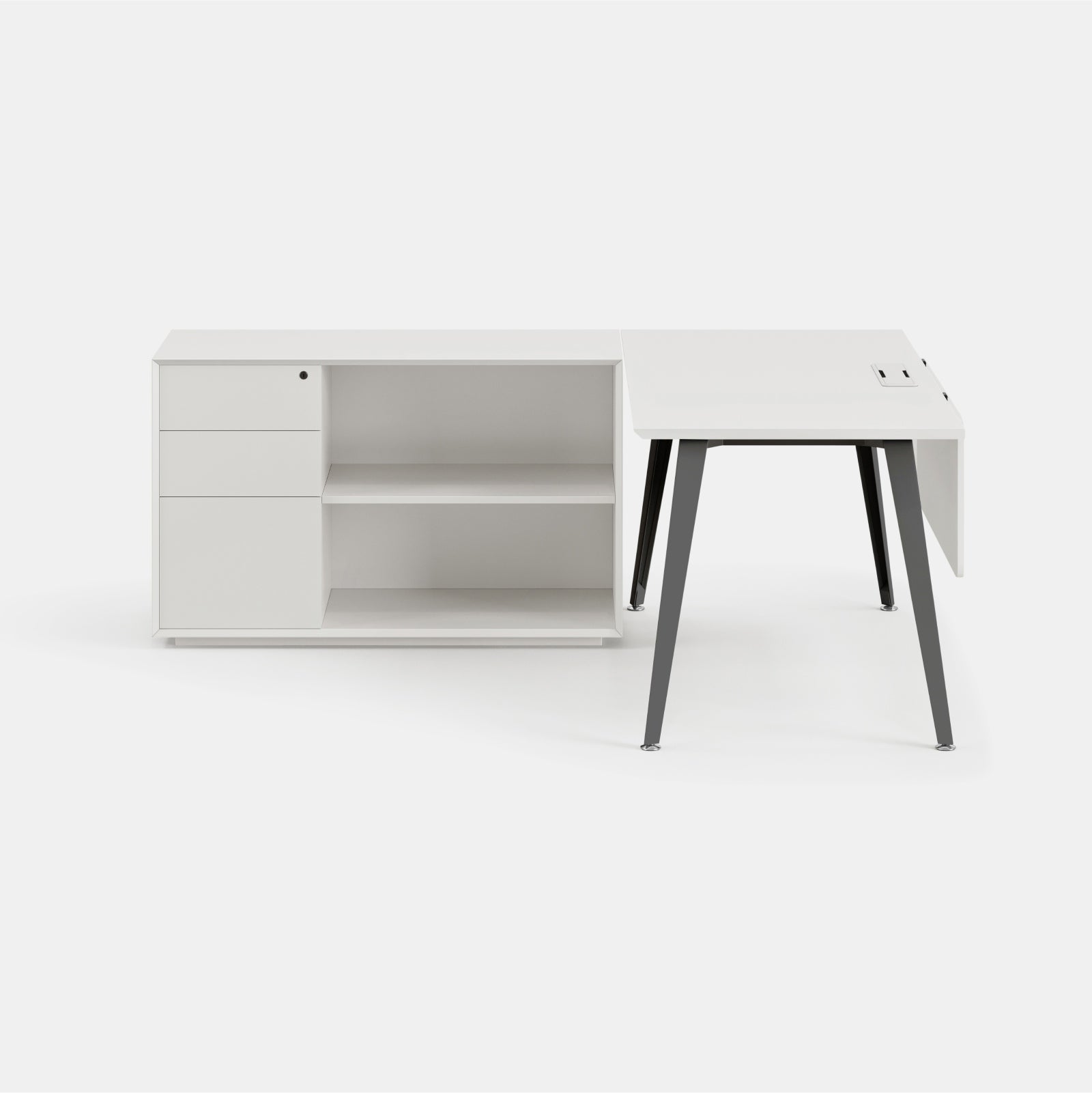 Orientation:Left; Color:White/Charcoal; Size:Office Desk + Credenza