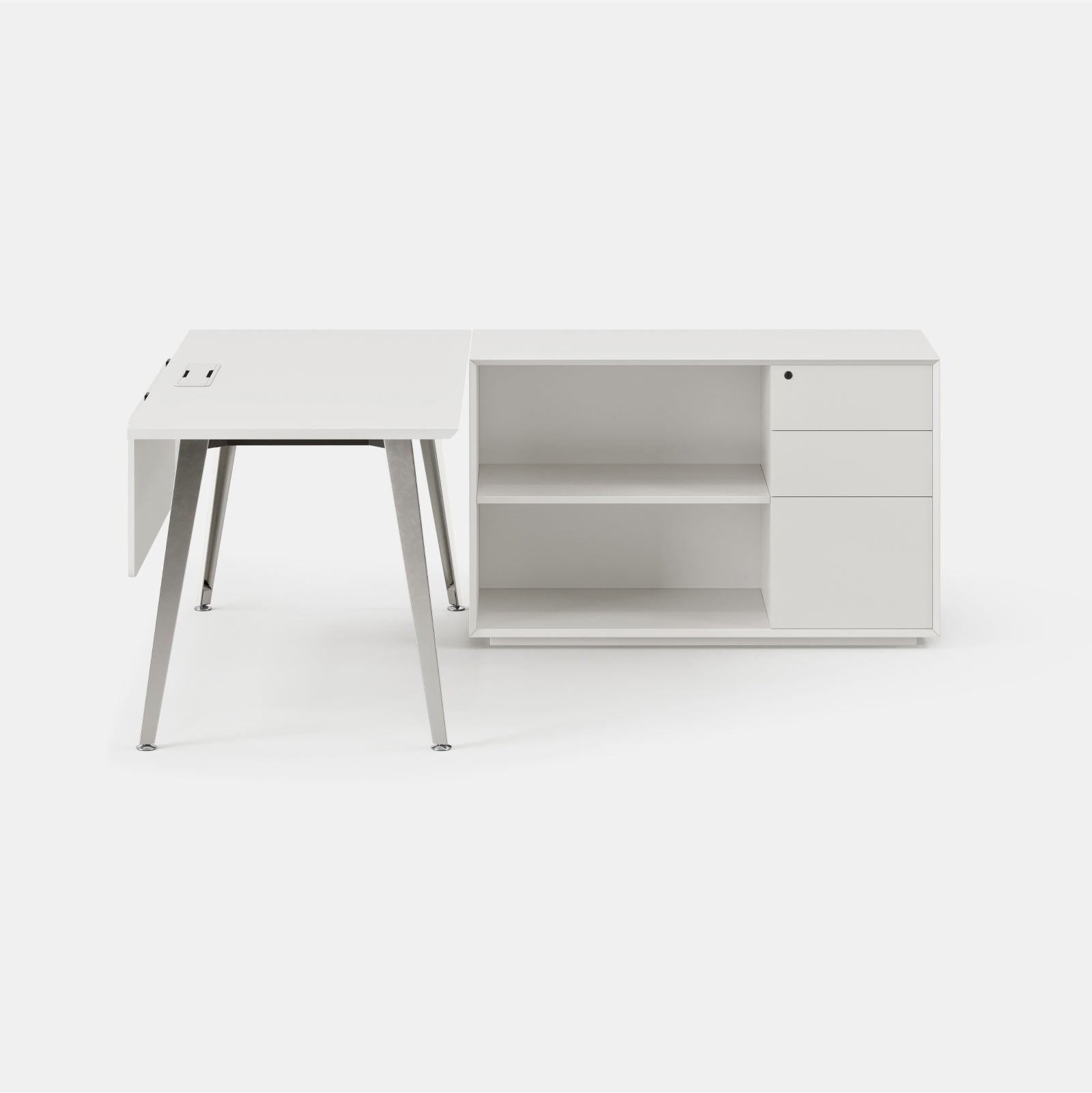 Orientation:Right; Color:White/Mirror; Size:Office Desk + Credenza