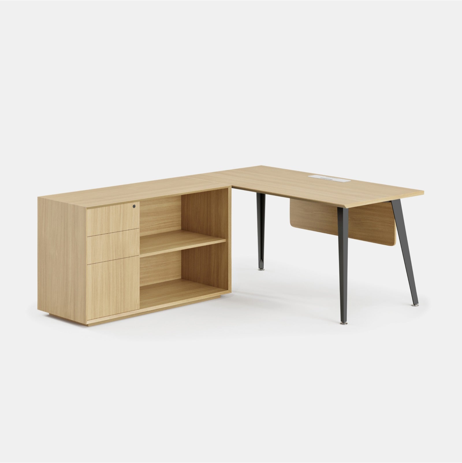 Orientation:Left; Color:Woodgrain/Charcoal; Size:Office Desk + Credenza