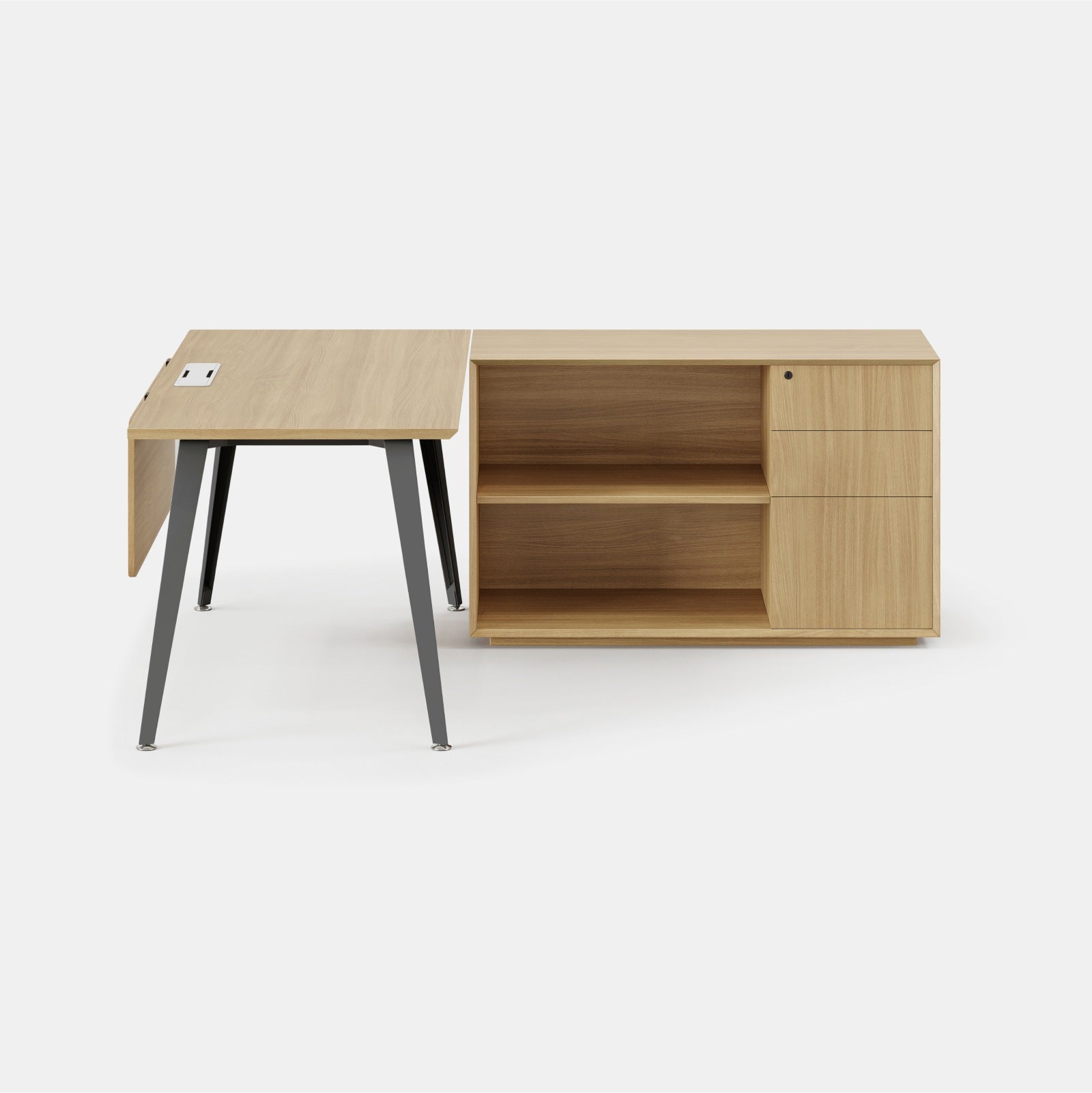 Orientation:Right; Color:Woodgrain/Charcoal; Size:Office Desk + Credenza