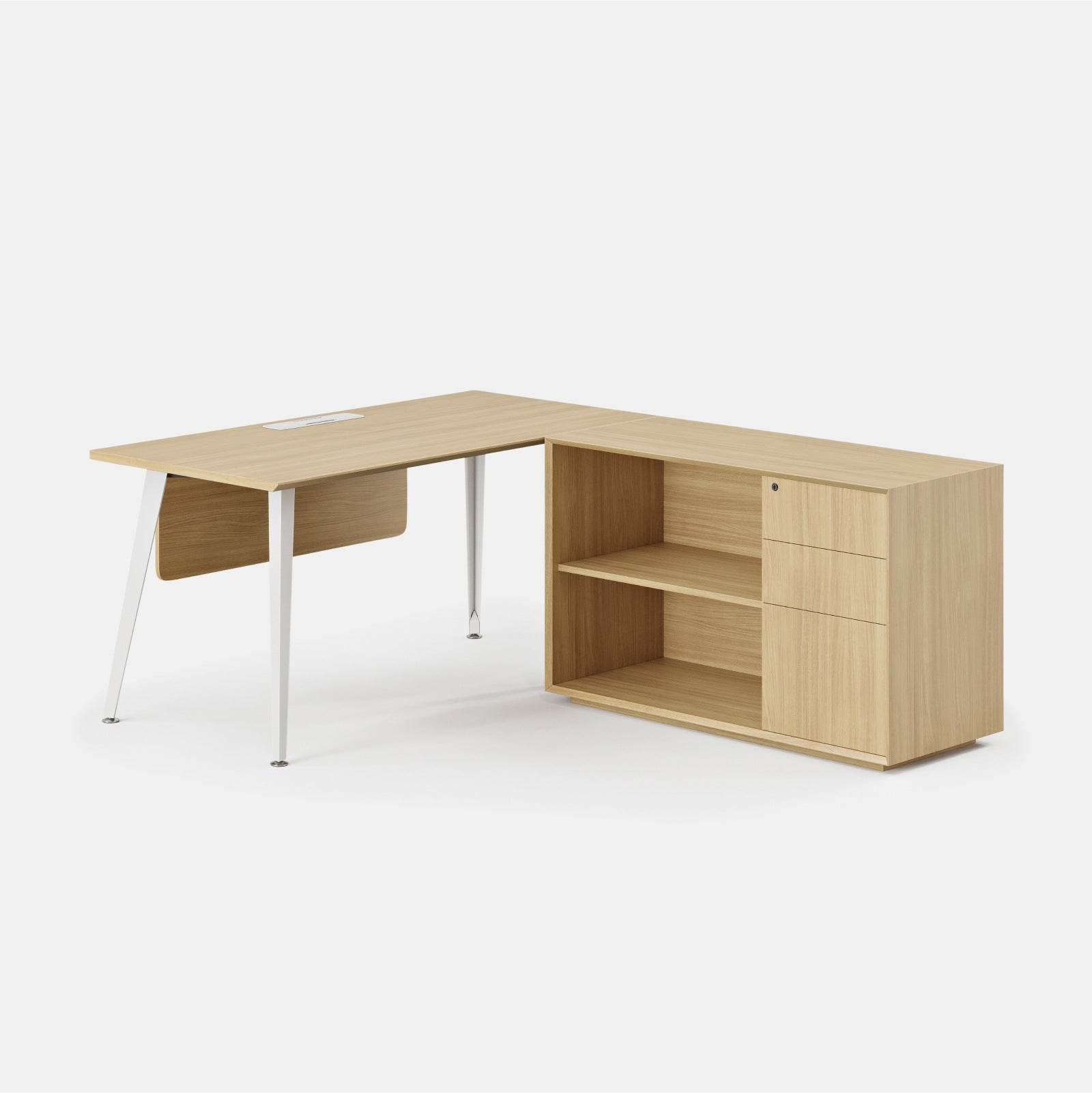 Orientation:Right; Color:Woodgrain/Powder White; Size:Office Desk + Credenza